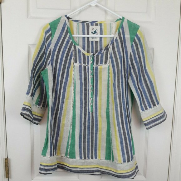 Anthropologie Mermaid Beach Tunic Top Striped Cotton Linen Blend Size Small - Picture 1 of 7